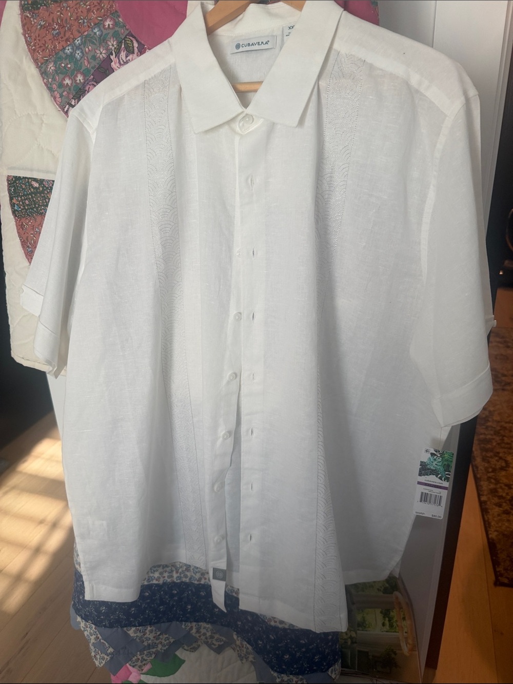 Cubavera White Short-Sleeve Button-Down Guayabera-Style Shirt